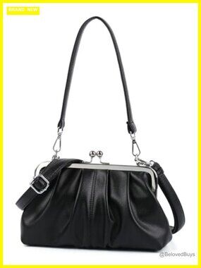 Slouchy Faux Leather Kiss Lock Hobo Crossbody Bag